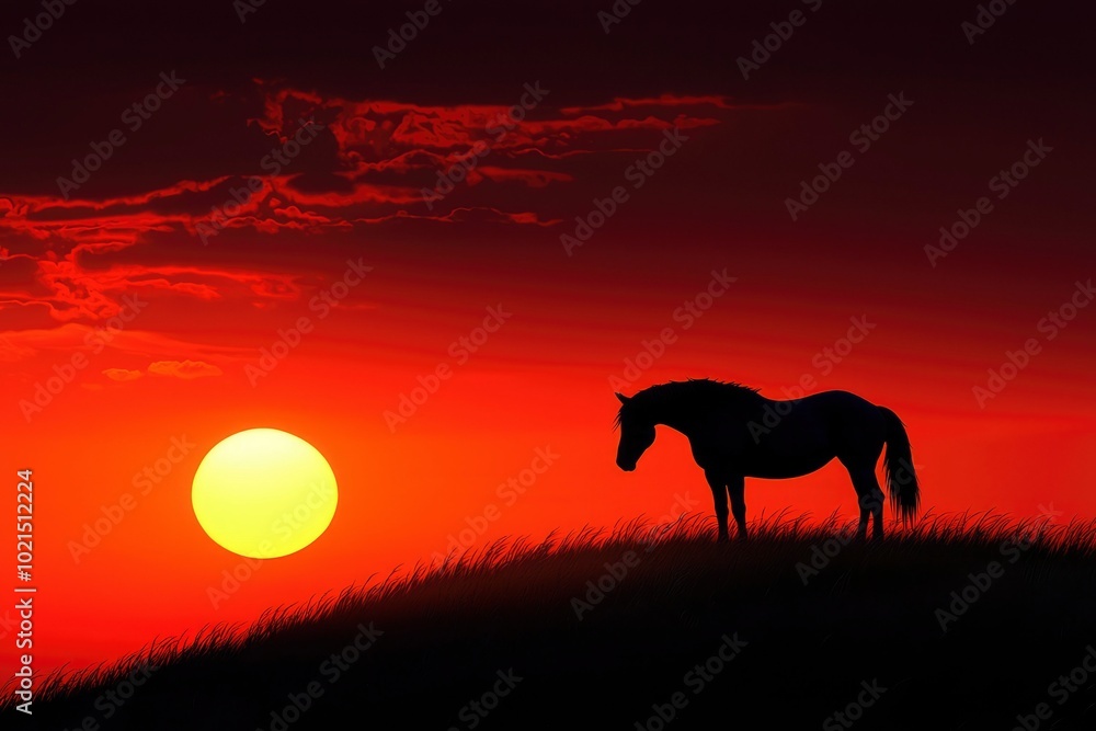 Silhouette of a Horse Standing in a Field at Sunset Silhouette of a Horse Standing in a Field at Sunset
