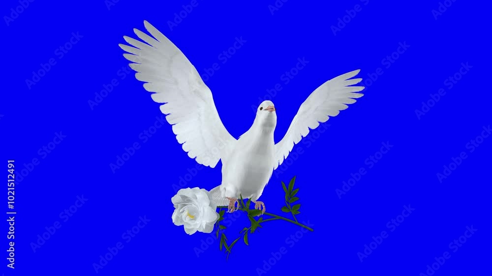 White Dove Bird with White Peony Flower - Flying Loop - Low Angle CU ...