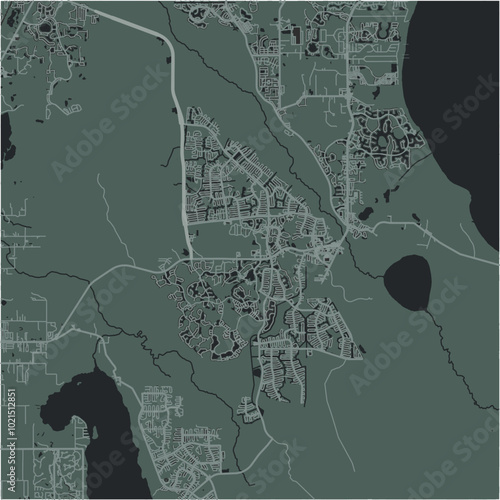 Map of Poinciana in Florida in a smooth dark style. Contains layered vector with roads water, parks, etc.