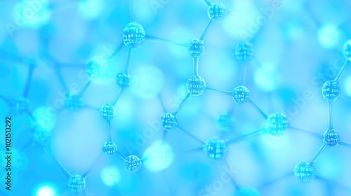 Glowing Milk Molecules Connected to DNA Strands with Bioluminescence in a Futuristic White and Blue Setting