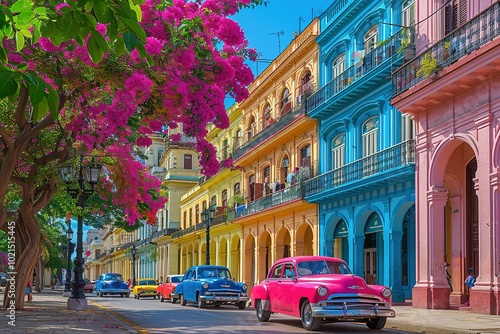 vibrant street havana cuba colorful vintage cars cuban colonial travel architecture free