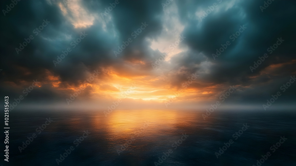 Dramatic Sunset Over Calm Ocean - Illustration Dramatic Sunset Over Calm Ocean - Illustration