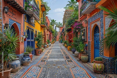 vibrant street marrakech morocco intricate tile work souks bustling town aroma travel spices free
