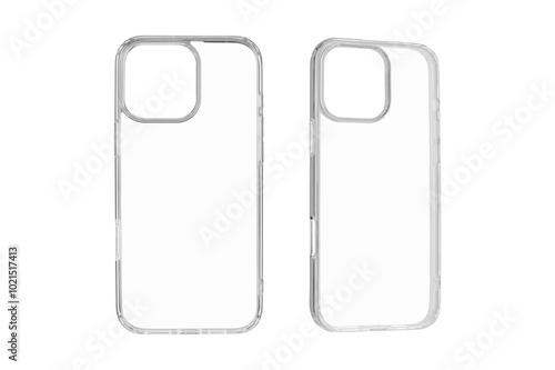 Obraz na płótnie Set Transparent silicone case for latest model phone on isolated and white background close up w salonie