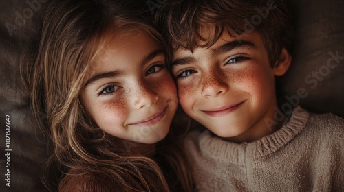 Siblings Bonding: Authentic Cinematic Portrait of Happy Brother and Sister Embracing Joy in National Geographic Style