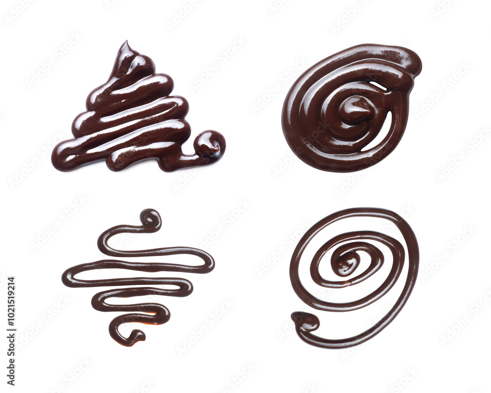 Set of four patterns painted with melted chocolate Set of four patterns painted with melted chocolate