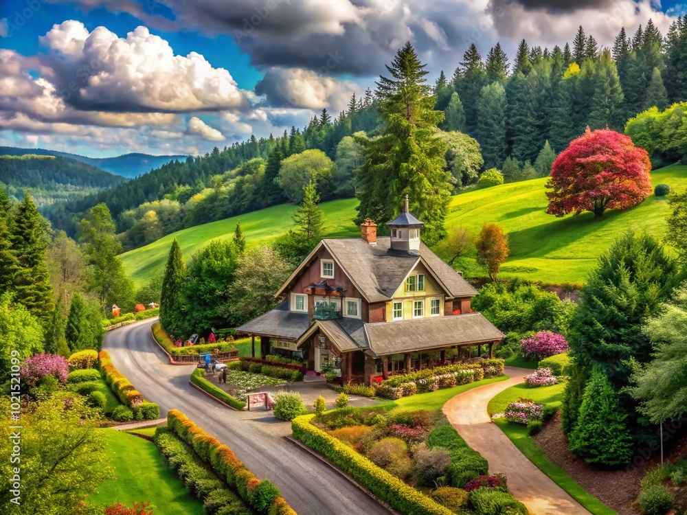 Scenic View of Cornelius Pass Roadhouse Surrounded by Lush Green Hills in Hillsboro, Oregon Scenic View of Cornelius Pass Roadhouse Surrounded by Lush Green Hills in Hillsboro, Oregon