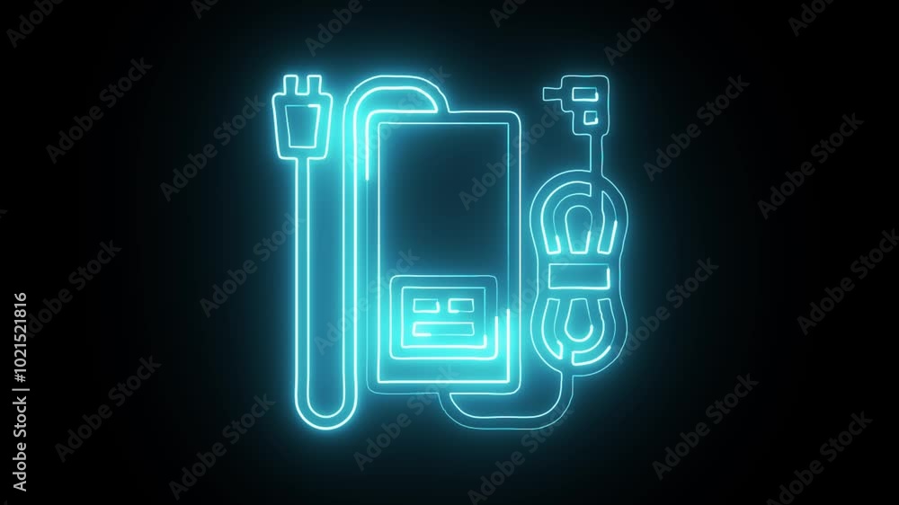 Glowing Neon Adapter Icon Isolated on Black Background. HD Video Motion Graphic Animation Glowing Neon Adapter Icon Isolated on Black Background. HD Video Motion Graphic Animation