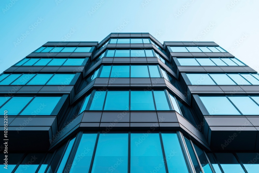 Obraz premium A Low Angle View of a Modern Glass and Steel Skyscraper