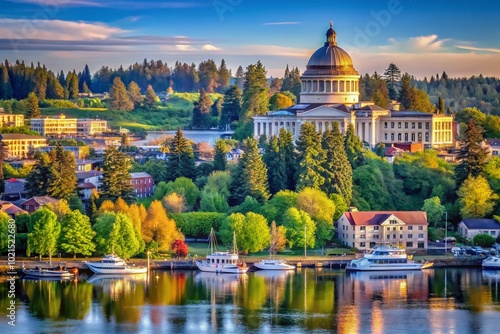 Scenic view of Olympia, the capital city of Washington State with beautiful waterfront and skyline