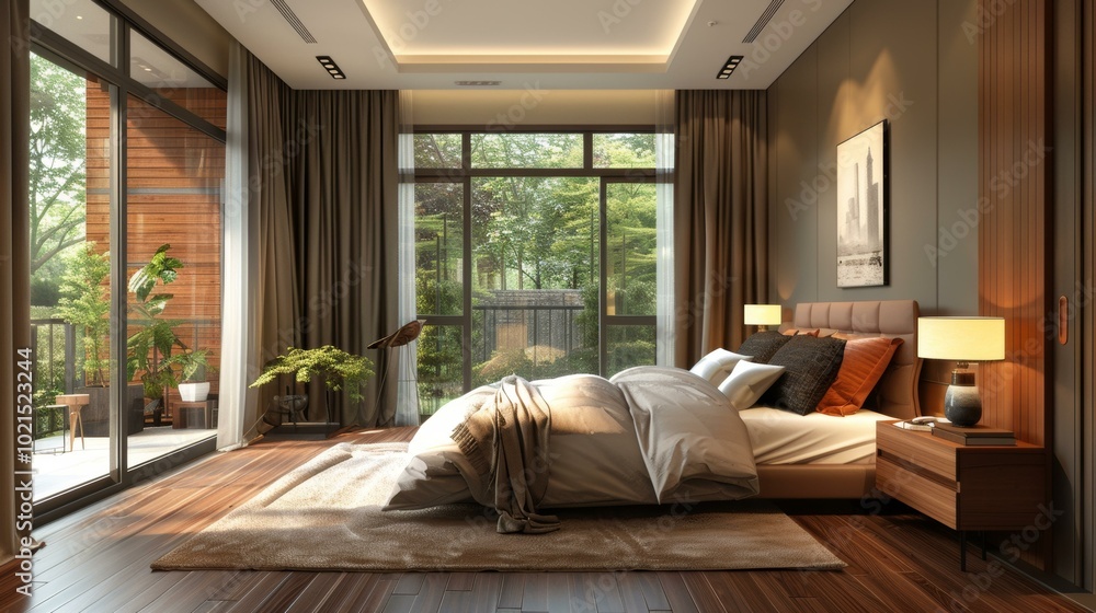 Fototapeta premium Modern Bedroom Interior Design with Natural Light