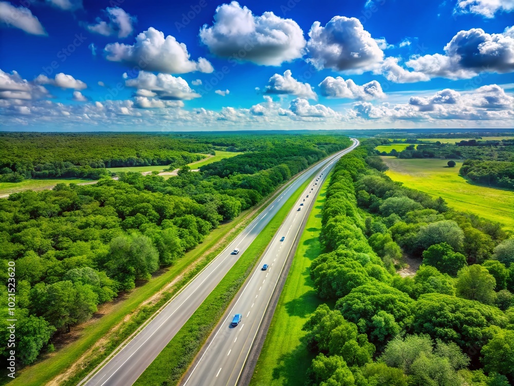 Scenic View of Texas Toll Road with Lush Greenery and Clear Blue Sky on a Bright Sunny Day Scenic View of Texas Toll Road with Lush Greenery and Clear Blue Sky on a Bright Sunny Day