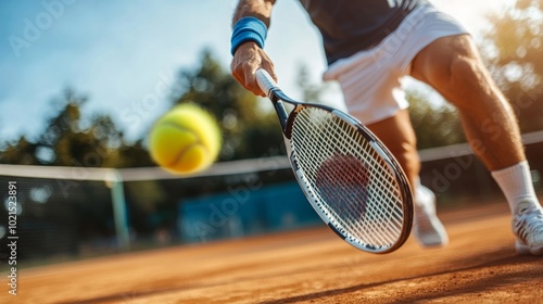 A professional tennis player using a tennis court to play a game. He's going to use the racket to hit the ball. The ball dangles in midair.