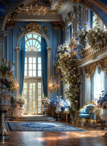 Wallpaper Mural Luxury Blue and Gold Palace Interior Design Torontodigital.ca