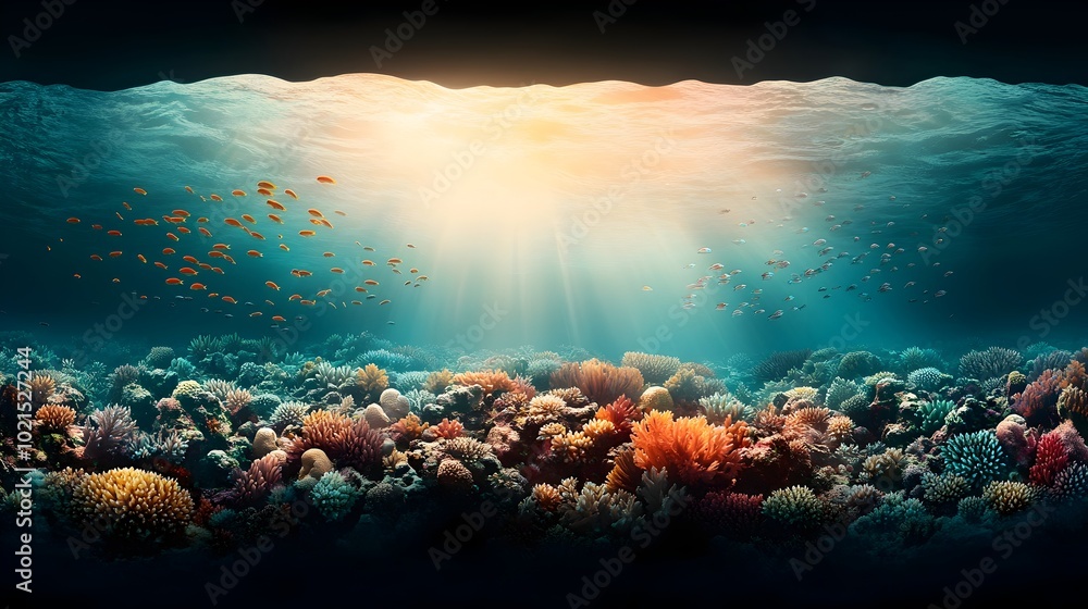Mesmerizing Underwater Coral Reef Teeming with Diverse Tropical Marine Life A Serene Underwater Landscape Filled with Iridescent Fish and Vibrant Muted Toned Coral in a Cinematic Mesmerizing Underwater Coral Reef Teeming with Diverse Tropical Marine Life A Serene Underwater Landscape Filled with Iridescent Fish and Vibrant Muted Toned Coral in a Cinematic