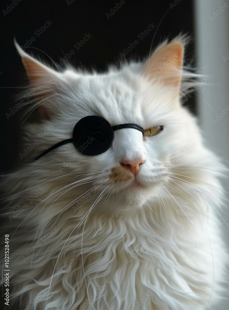 Portrait of a one-eyed white cat Portrait of a one-eyed white cat