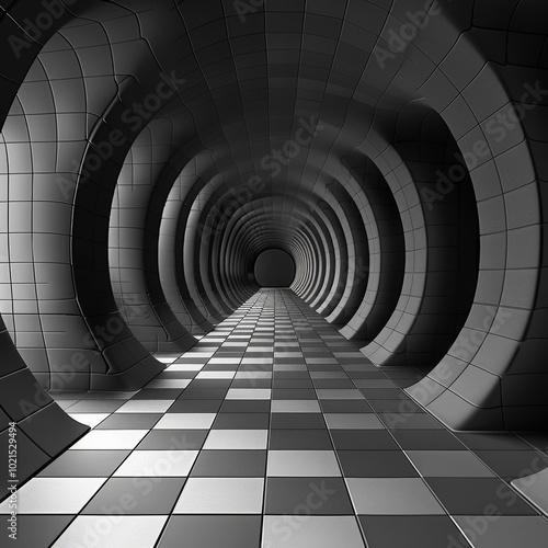 Black and white futuristic sci-fi tunnel