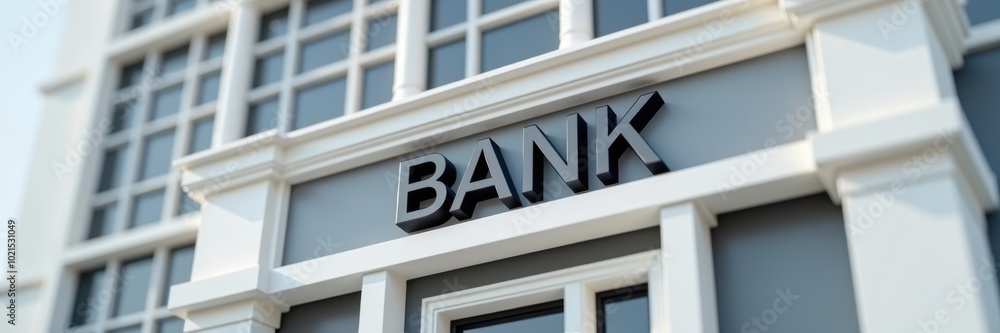 Obraz premium A close up view of a bank building, showcasing its architectural design and signage. Ideal for financial, banking, and real estate projects.
