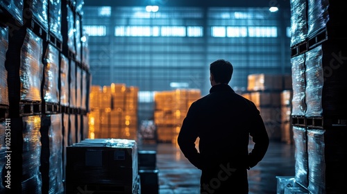 Silhouette of Manager in Warehouse Setting