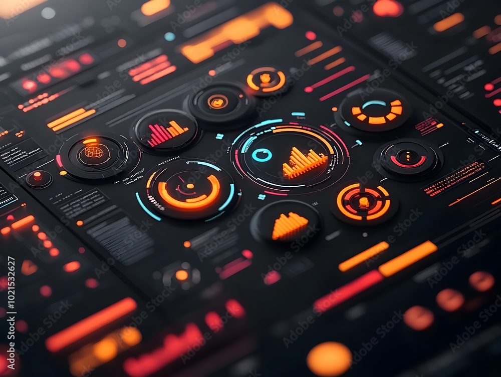 Obraz premium Captivating futuristic data visualization with intricate HUD graphics and advanced game development GUI