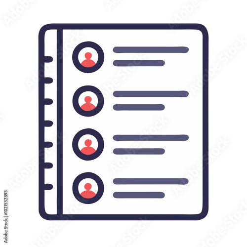 Contact List Icon in Flat Design Style with Yellow, Red, and Gray Colors Representing Security and Authentication