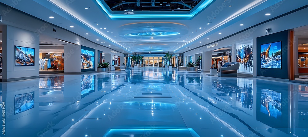 Naklejka premium An artistic gallery space with sleek displays, dramatic lighting, and a modern aesthetic