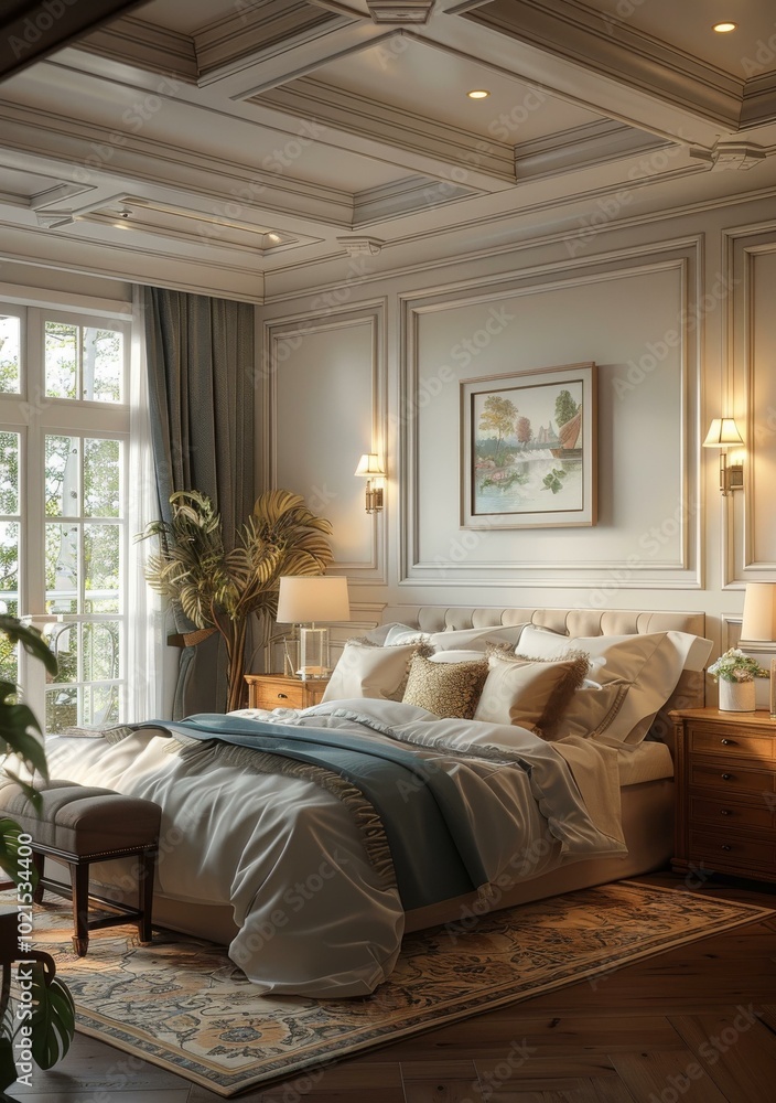 Fototapeta premium Elegant Bedroom Interior Design Illustration