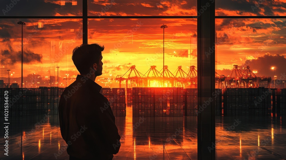 Manager Silhouette at Sunset by the Port Manager Silhouette at Sunset by the Port