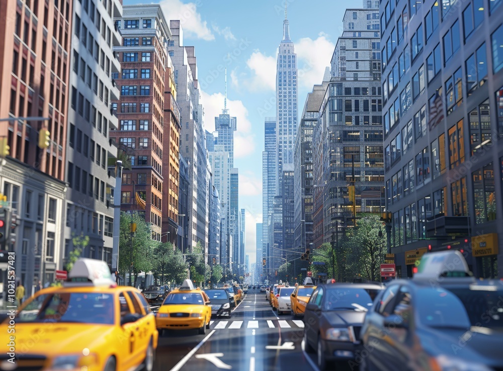 New York City Street Scene with Skyscrapers and Vehicles New York City Street Scene with Skyscrapers and Vehicles