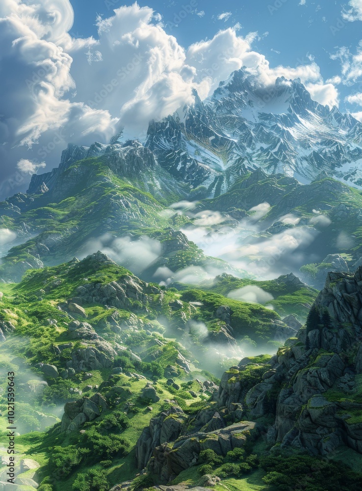 Obraz premium Majestic Mountain Landscape Illustration