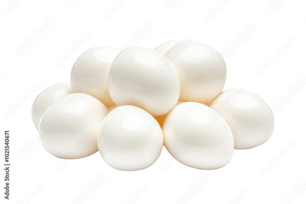 Fresh mozzarella cheese balls ovoline isolated on white background. Concept of fresh dairy products and Italian cuisine Fresh mozzarella cheese balls ovoline isolated on white background. Concept of fresh dairy products and Italian cuisine