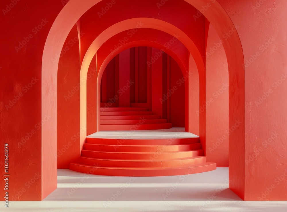 Abstract Archway Corridor in Vivid Red Abstract Archway Corridor in Vivid Red