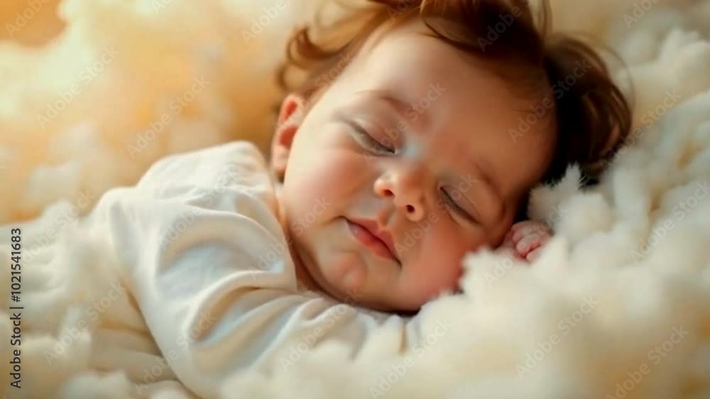 Animation Baby Sleeping on the cloud, close up on the face, cute Animation Baby Sleeping on the cloud, close up on the face, cute