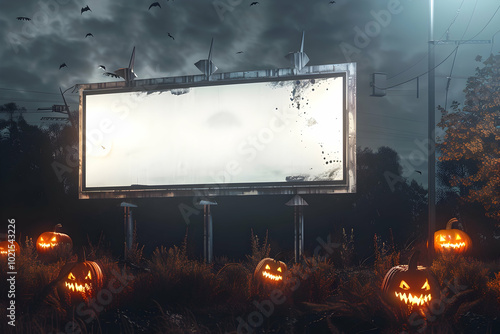 Spooky Billboard with Jack-O-Lanterns 3D Illustration photo