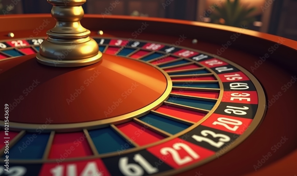 Close up of an elegant roulette wheel in a casino setting, emphasizing the excitement of gaming and chance. Close up of an elegant roulette wheel in a casino setting, emphasizing the excitement of gaming and chance.