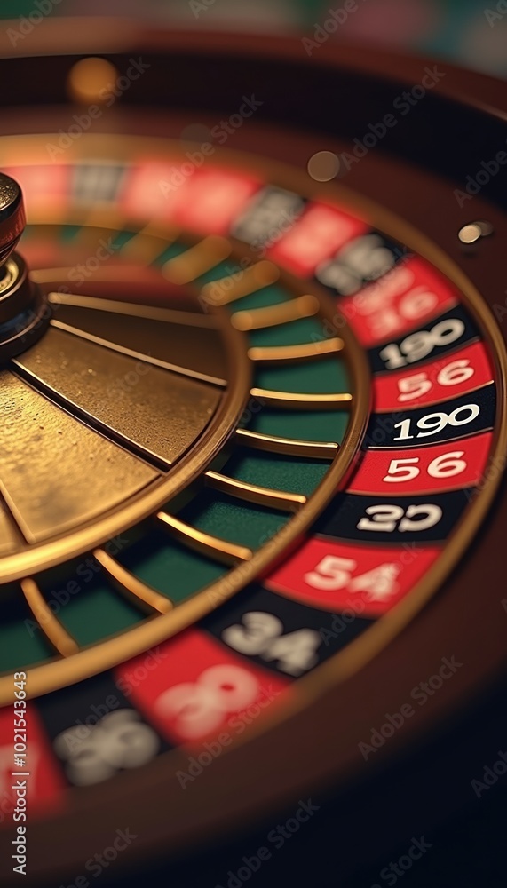 Obraz premium Close up of a roulette wheel, capturing the excitement of the casino. Perfect for gambling, nightlife, or entertainment themes.