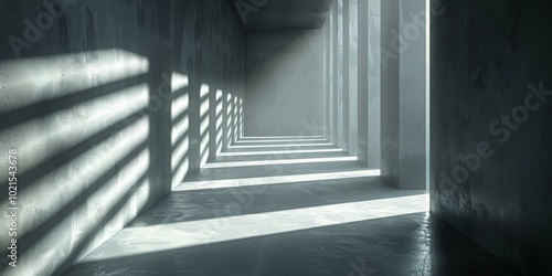 Futuristic concrete corridor illuminated with sunlight