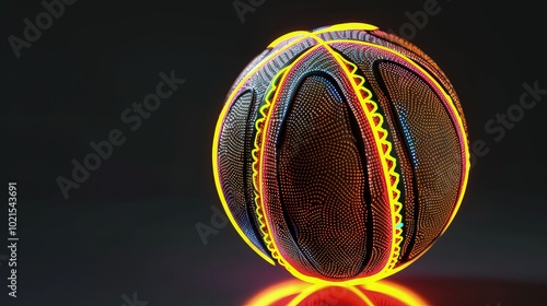 creative basketball with glowing neon seams stock photo