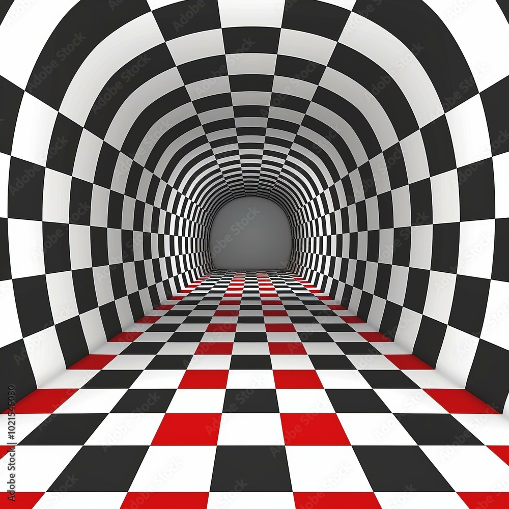 Naklejka premium Black and white checkered tunnel