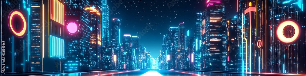A futuristic neon cityscape with a clear sky and space for text A futuristic neon cityscape with a clear sky and space for text