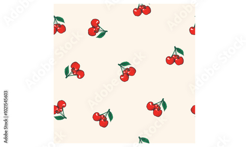 Fruit vintage t-shirt design. Cherry repeat design. Sweet cherry pattern artwork.  Cherry fruit print. Nature fruit club print design. Organic food artwork for for t-shirt.