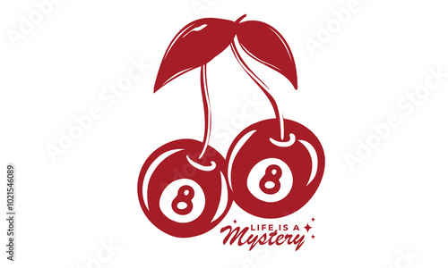 Sweet cherry with eight ball artwork. Cherry fruit print. Nature fruit club print design. Organic food artwork for for t-shirt. Fruit vintage t-shirt design. Have a nice day.