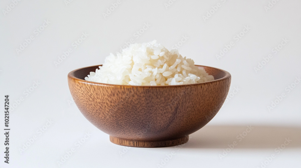 A bowl of freshly steamed white rice on a plain background ready for a delicious meal A bowl of freshly steamed white rice on a plain background ready for a delicious meal