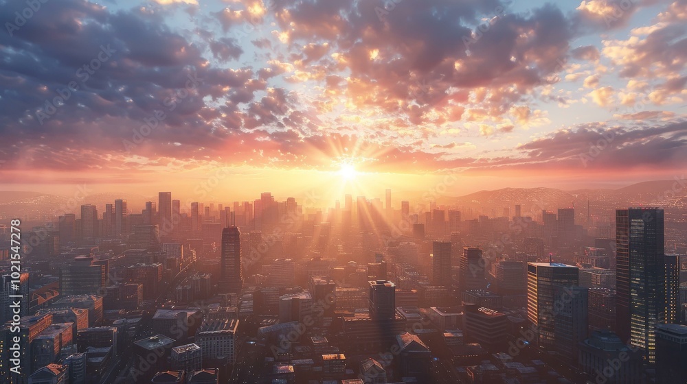 Fototapeta premium Sunrise Over a Modern Cityscape