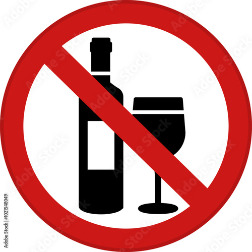 Red Sign No Alcohol. Vector Icon. Prohibitory Sign. Wine Bottle and Alcohol Glass