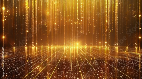  Abstract Golden Glittering Particles Raising, 4K Growing Network of Lines, Event Awards Trailer Titles Cinematic Concert Stage Background, Creative Rays Striped Pattern, 3D Wall, 