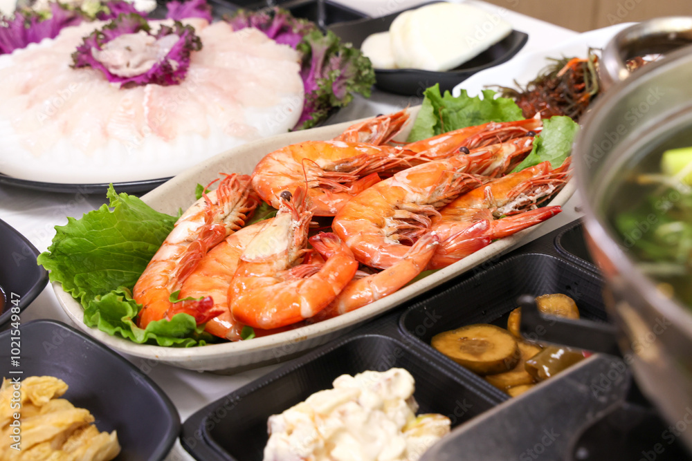 Korean Seafood. Grilled Shrimp on a Plate Korean Seafood. Grilled Shrimp on a Plate