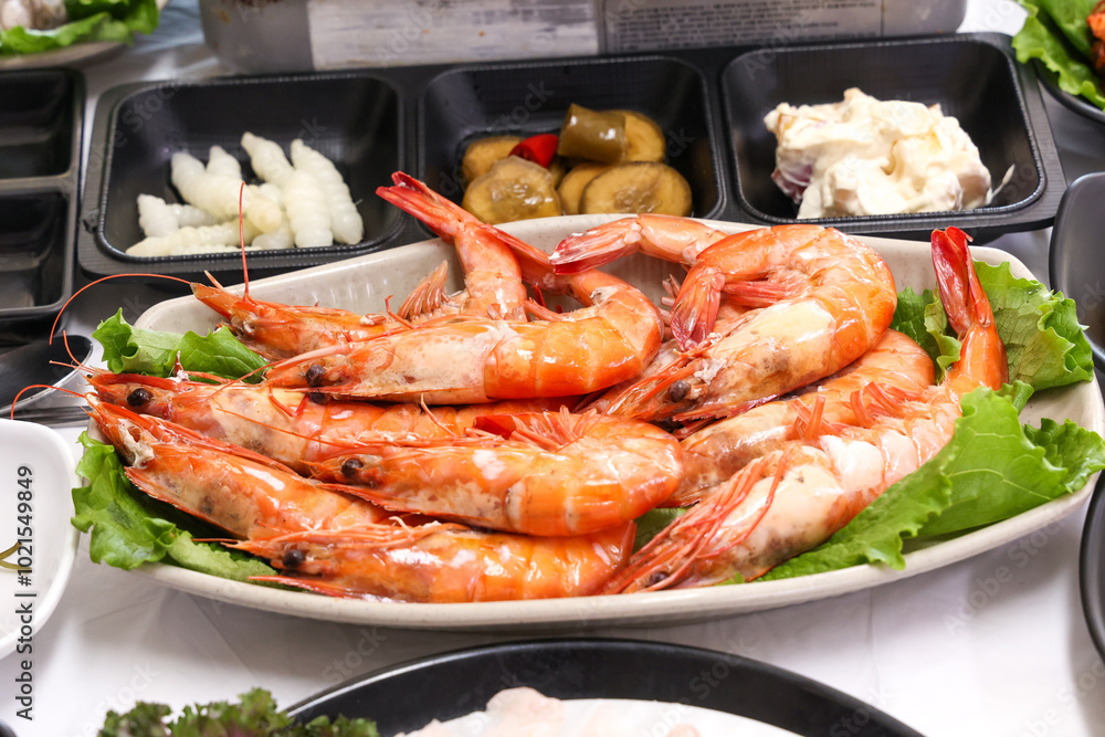 Korean Seafood. Grilled Shrimp on a Plate Korean Seafood. Grilled Shrimp on a Plate