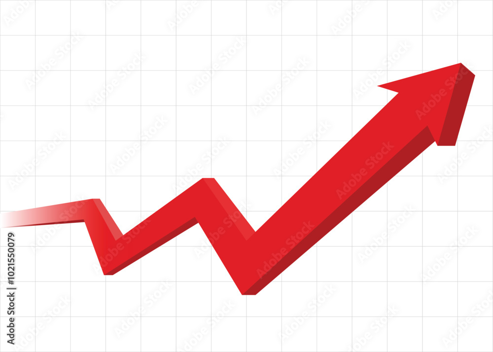 3D big red arrow graph going fast forward rising up make progress business profit financial grow faster 3D big red arrow graph going fast forward rising up make progress business profit financial grow faster