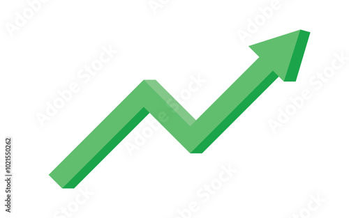 3D green arrow pointing up grow business financial profit graph